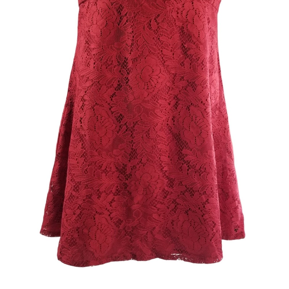 BB Dakota Red Fit & Flare Mini Dress Crew Neck Lace Open Back Women's Size 6 - Picture 15 of 16